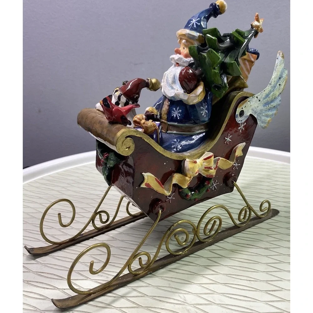Santa's Red Sleigh Figurine‎ W/Wings-Dog/Cardinal/Presents/Christmas Tree EUC